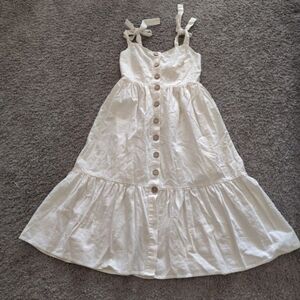 Elegant White Button-Down Dress with Shoulder Ties